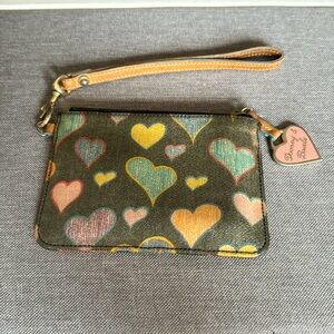Vintage Dooney & Bourke Wristlet, Black with Colorful Hearts